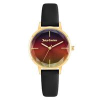 Gold Fashion Womens Analog Quartz Watch with Black Leatherette Wristband One Size Women