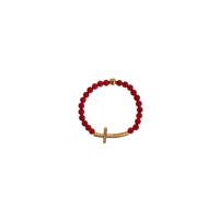 Authentic NIALAYA Gold Plated Silver Bracelet with Red Coral Beads and CZ Diamond Cross M Women