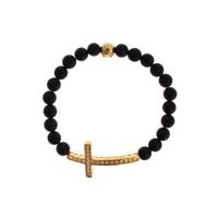 Authentic NIALAYA Bracelet with Matte Onyx Beads and CZ Diamond Cross S Women