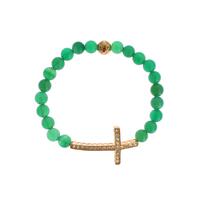 NIALAYA Green Jade Bead Bracelet with CZ Diamond Cross M Women