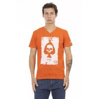 Short Sleeve T-shirt with V-neck and Front Print M Men