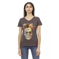 Short Sleeve V-Neck T-Shirt with Front Print S Women