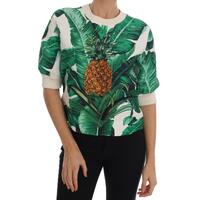 DOLCE & GABBANA Enchanted Sicily Short Sleeve Sweater with Sequined Pineapple Embroidery 40 IT Women