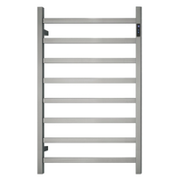 Premium Brushed Nickel Heated Towel Rack with LED control- 8 Bars, Square Design, AU Standard, 1000x620mm Wide