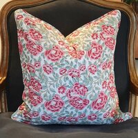 Kolka Peonies Soft Cotton Voile Decorative Hand Block-Printed Cushion - Ruby