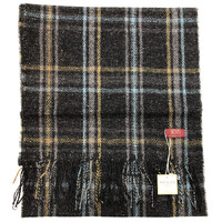 DENTS Woven Checked Scarf w Fringed Edges Wool Blend MADE IN ITALY - Charcoal