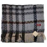 DENTS Check Open Weave Scarf Wool Blend Winter Warm MADE IN ITALY - Navy