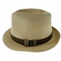 Dents Mens Straw Hat Toyo Trilby Fedora Summer Sun Stingy Brim  - Natural/Brown - L/XL