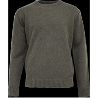 Mens Shetland Wool Crew Round Neck Knit Jumper Pullover Sweater Knitted - Olive - 2XL