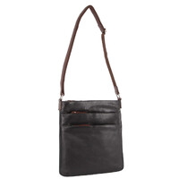Milleni Womens Italian Leather Bag Soft Nappa Leather Cross-Body Travel - Black/Chestnut