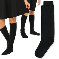 1x Pair School Uniform Knee High Socks Cotton Rich Girls Boys Kids - Black - 13-3 (8-10 Years Old)