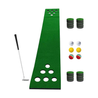 Golf Beer Pong Game Toy Set Green Golf Putting Matt with 2 Putters, 6 Balls