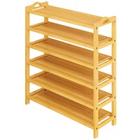6 Layers Natural Wood Bamboo Shelf Entryway Storage Shoe Rack Home Furniture