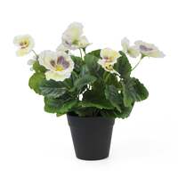 Mixed White Flowering Potted Artificial Pansy Plants 25cm