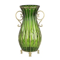 SOGA 50cm Green Glass Oval Floor Vase with Metal Flower Stand
