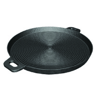 SOGA 40cm Round Ribbed Cast Iron Frying Pan Skillet Steak Sizzle Platter with Handle
