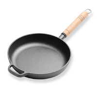 SOGA 27cm Round Cast Iron Frying Pan Skillet Steak Sizzle Platter with Helper Handle
