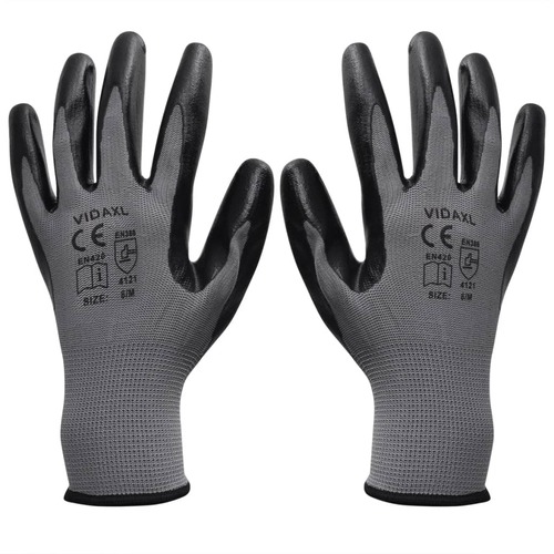 Work Gloves Nitrile 24 Pairs Grey and Black Size 9/L