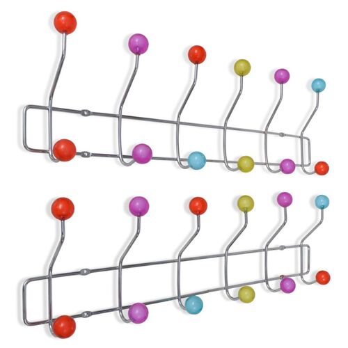 Colourful Wall Peg Board with 12 Hooks 2 pcs