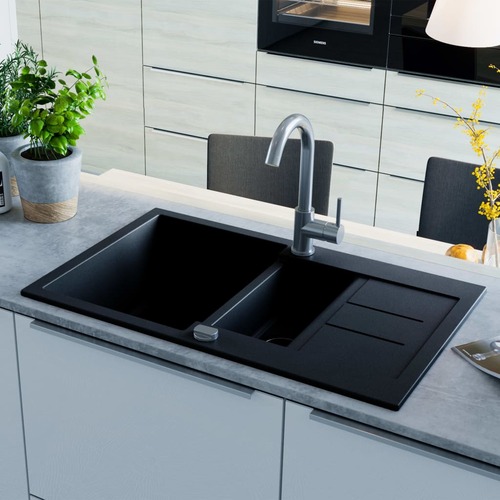 Granite Kitchen Sink Double Basin Black