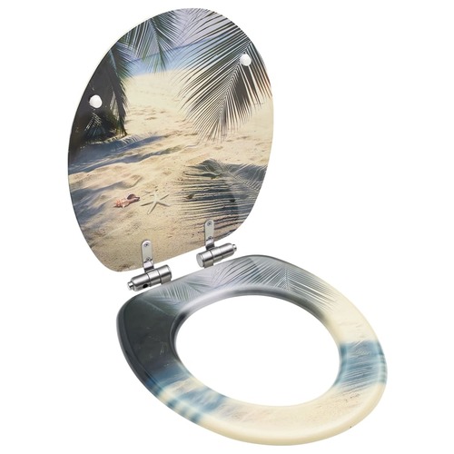 WC Toilet Seat with Soft Close Lid MDF Beach Design