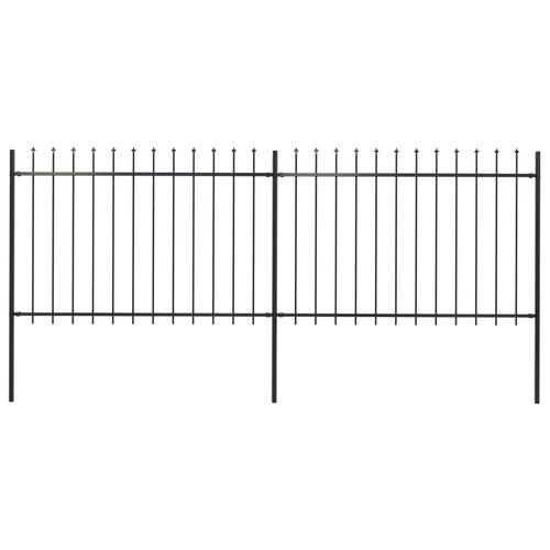 Garden Fence with Spear Top Steel 3.4x1.2 m Black