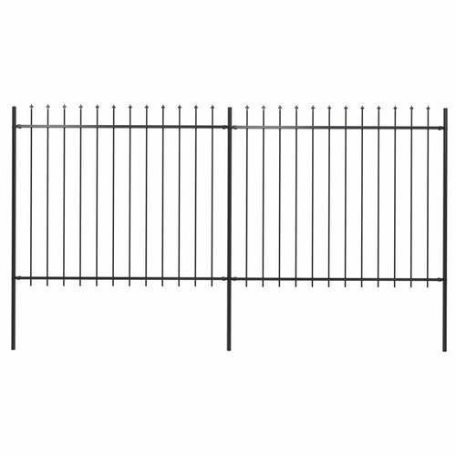 Garden Fence with Spear Top Steel 3.4x1.5 m Black
