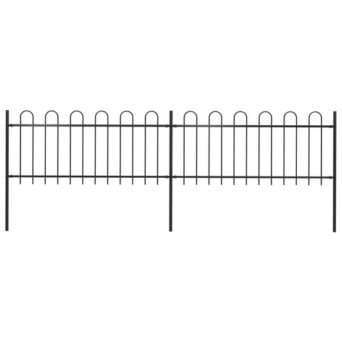 Garden Fence with Hoop Top Steel 3.4x0.8 m Black