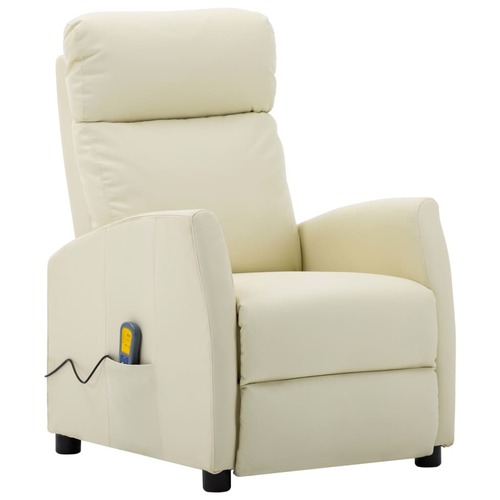 Massage Reclining Chair Cream Faux Leather