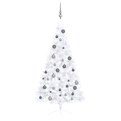 Artificial Half Christmas Tree with LEDs&Ball Set White 150 cm