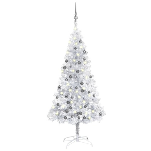 Artificial Christmas Tree with LEDs&Ball Set Silver 120 cm PET