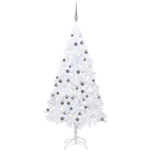 Artificial Christmas Tree with LEDs&Ball Set White 150 cm PVC