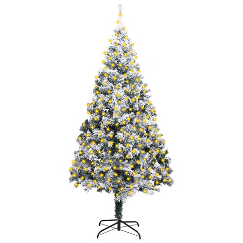 Artificial Christmas Tree with LEDs&Flocked Snow Green 300 cm PVC