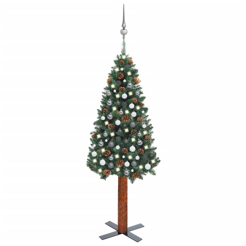Slim Christmas Tree with LEDs&Ball Set Green 210 cm PVC