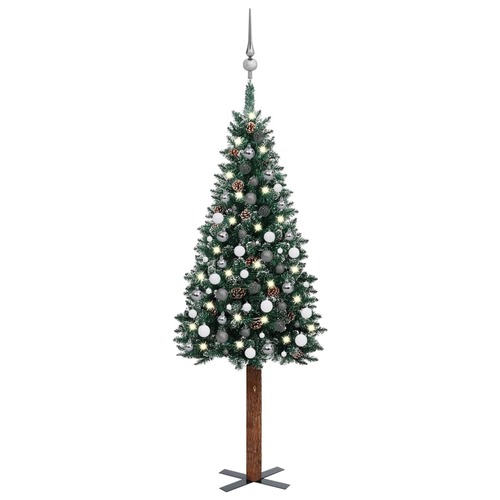 Slim Christmas Tree with LEDs&Ball Set Green 180 cm