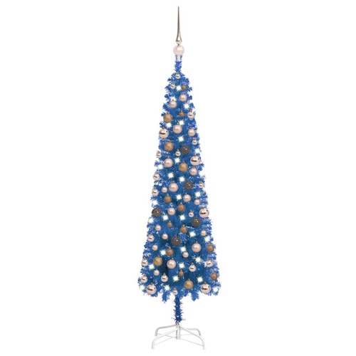 Slim Christmas Tree with LEDs&Ball Set Blue 120 cm