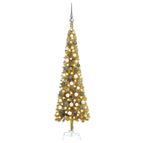 Slim Christmas Tree with LEDs&Ball Set Gold 120 cm