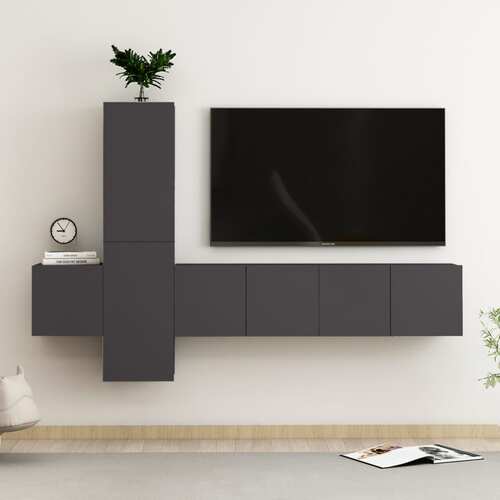 5 Piece TV Cabinet Set Grey Chipboard