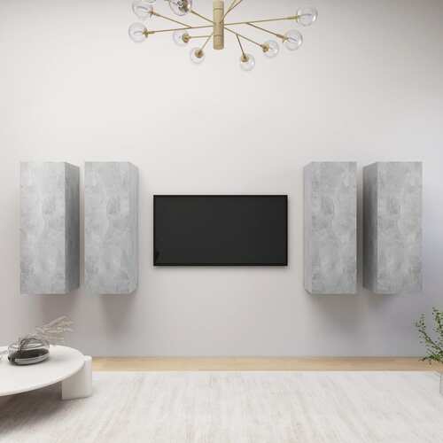 TV Cabinets 4 pcs Concrete Grey 30.5x30x90 cm Chipboard
