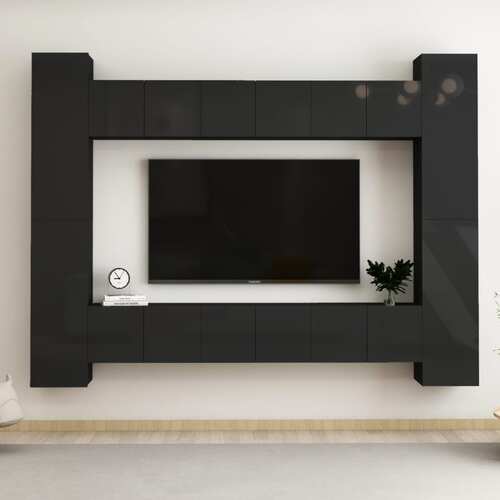 10 Piece TV Cabinet Set High Gloss Black Chipboard
