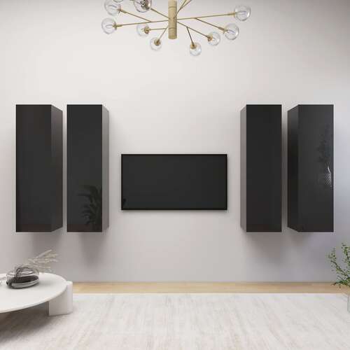 TV Cabinets 4 pcs High Gloss Black 30.5x30x110 cm Chipboard