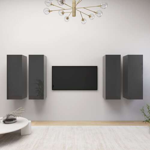 TV Cabinets 4 pcs High Gloss Grey 30.5x30x90 cm Chipboard