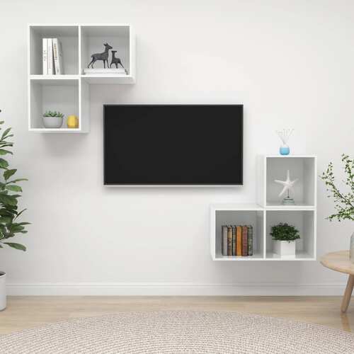 4 Piece TV Cabinet Set High Gloss White Chipboard
