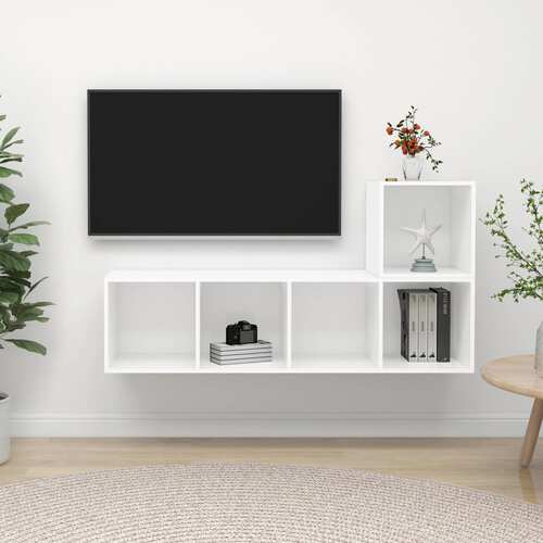 2 Piece TV Cabinet Set White Chipboard