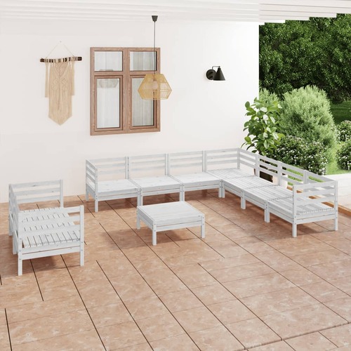 10 Piece Garden Lounge Set Solid Pinewood White