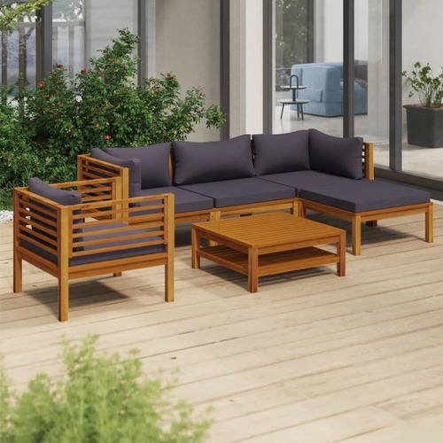 6 Piece Garden Lounge Set with Cushion Solid Acacia Wood