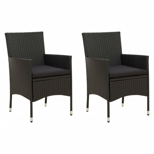 Garden Chairs with Cushions 2 pcs Poly Rattan Black
