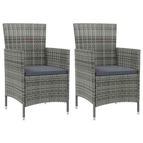 Garden Chairs with Cushions 2 pcs Poly Rattan Grey