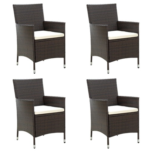 Garden Chairs with Cushions 4 pcs Poly Rattan Brown