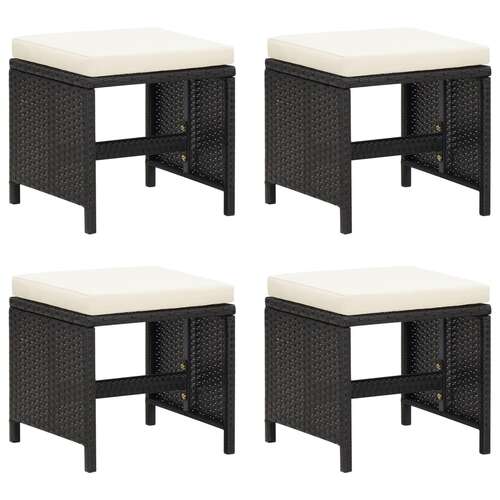 Garden Stools 4 pcs with Cushions Poly Rattan Black
